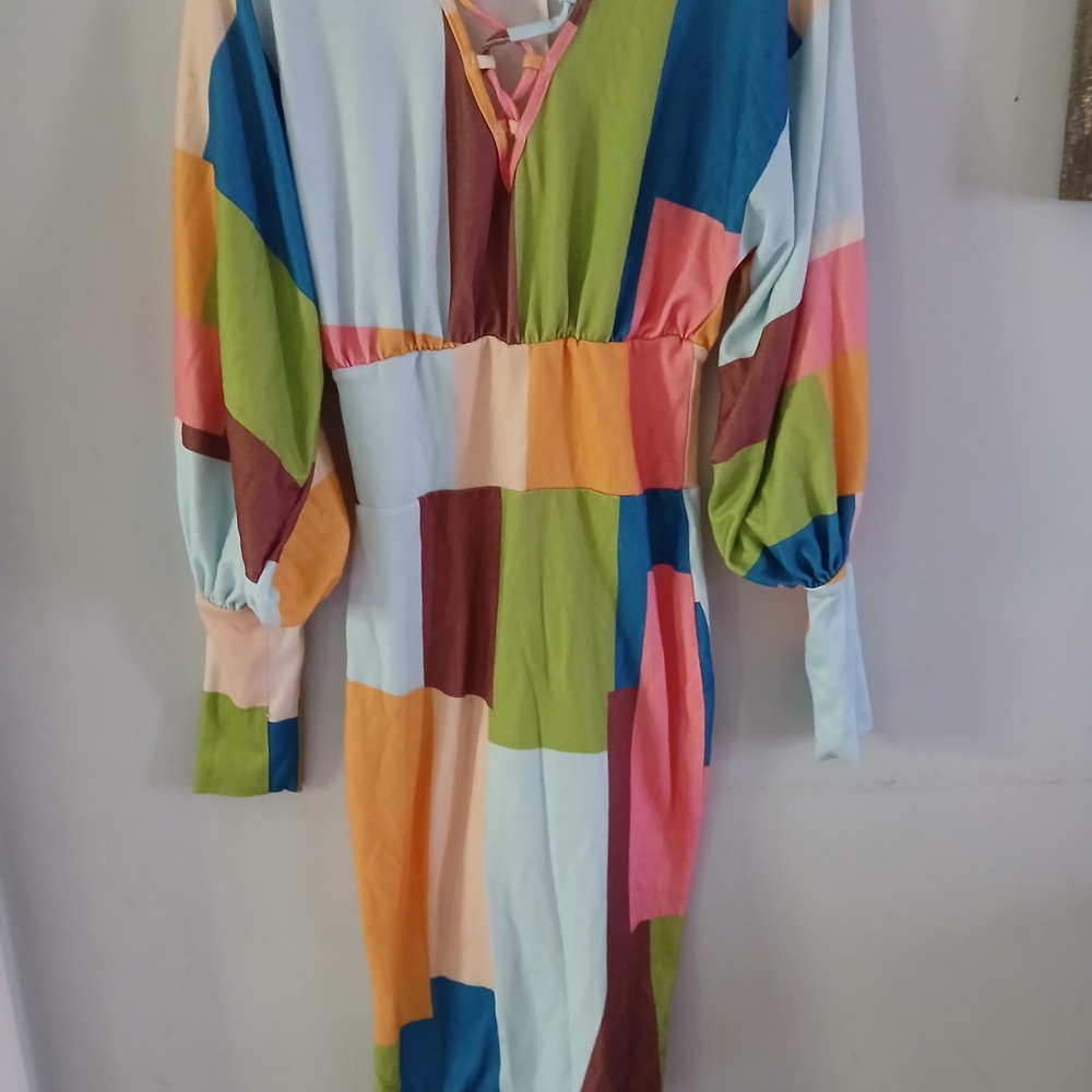Colorful Patchwork Long Sleeve Dress